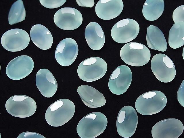 [Video] High Quality Sea Blue Chalcedony AAA Loose Stone Oval Faceted 10x8mm 3pcs