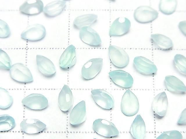 [Video] High Quality Sea Blue Chalcedony AAA Loose Stone Pear Shape Faceted 6x4mm 10pcs