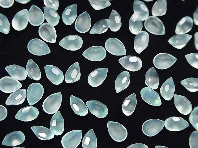 [Video] High Quality Sea Blue Chalcedony AAA Loose Stone Pear Shape Faceted 6x4mm 10pcs