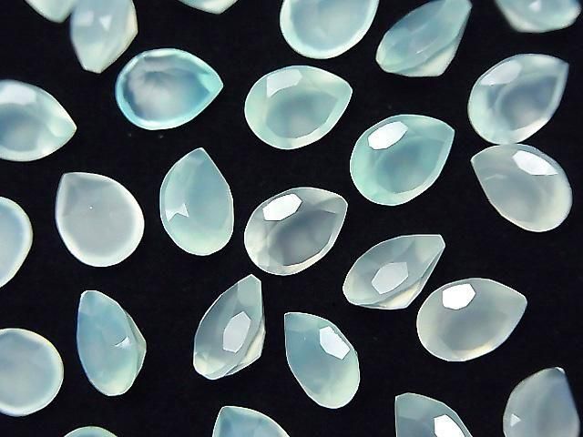 [Video] High Quality Sea Blue Chalcedony AAA Loose Stone Pear Shape Faceted 8x6mm 5pcs