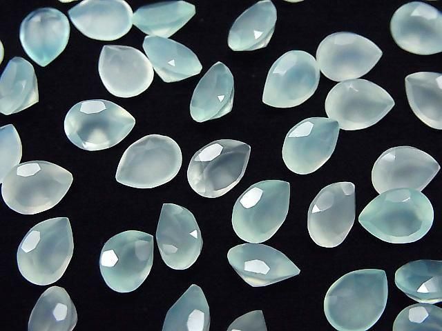 [Video] High Quality Sea Blue Chalcedony AAA Loose Stone Pear Shape Faceted 8x6mm 5pcs