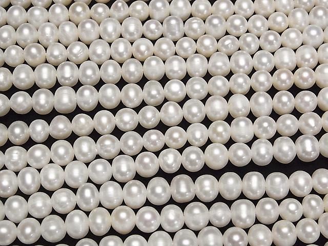 [Video] Fresh Water Pearl AA+ Potato 6-7mm White [1mm hole] 1 strand beads (approx. 14inch/34cm)