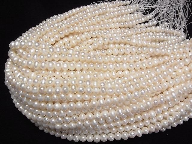 [Video] Fresh Water Pearl AA+ Potato 6-7mm White [1mm hole] 1 strand beads (approx. 14inch/34cm)