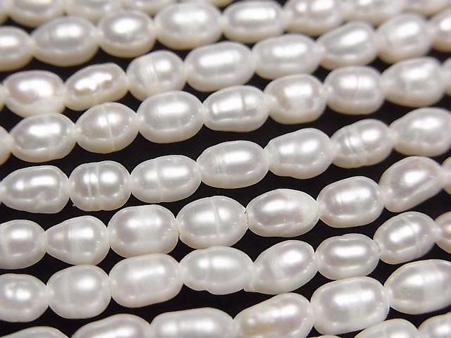 [Video] Fresh Water Pearl AA Wrinkle Rice 4x3x3mm White 1strand beads (approx. 13inch/33cm)