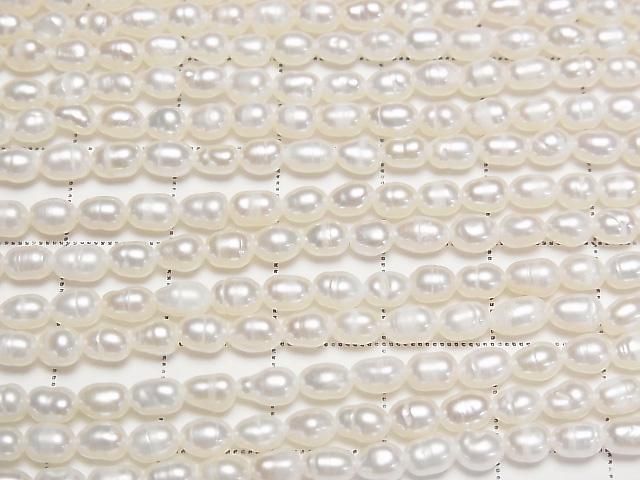 [Video] Fresh Water Pearl AA Wrinkle Rice 4x3x3mm White 1strand beads (approx. 13inch/33cm)