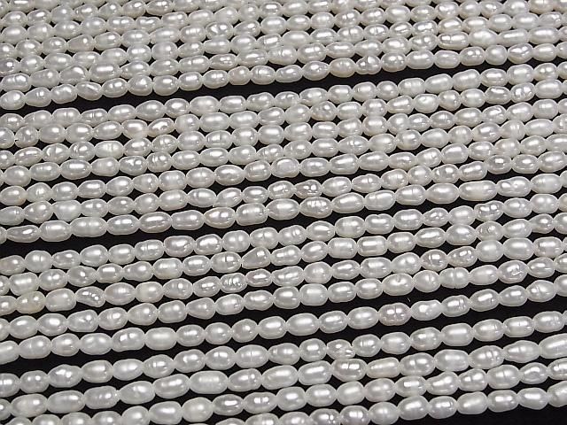 [Video] Fresh Water Pearl AA Wrinkle Rice 4x3x3mm White 1strand beads (approx. 13inch/33cm)