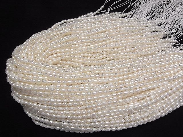[Video] Fresh Water Pearl AA Wrinkle Rice 4x3x3mm White 1strand beads (approx. 13inch/33cm)