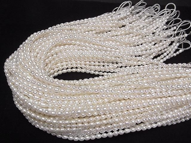 [Video] Fresh Water Pearl AA++ Rice 5x4x4mm White 1strand beads (approx. 15inch/36cm)