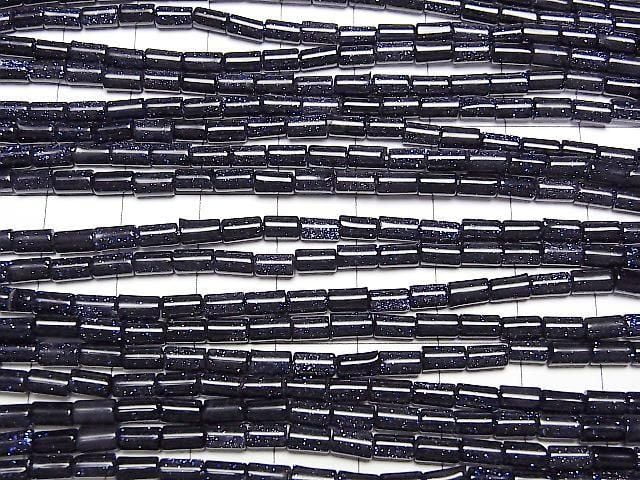 [Video] Blue Golden Sand Stone Tube 5x3x3mm 1strand beads (aprx.15inch/36cm)