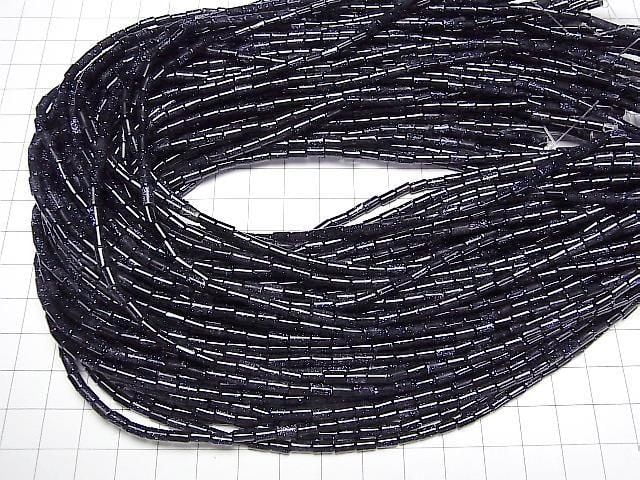 [Video] Blue Golden Sand Stone Tube 5x3x3mm 1strand beads (aprx.15inch/36cm)