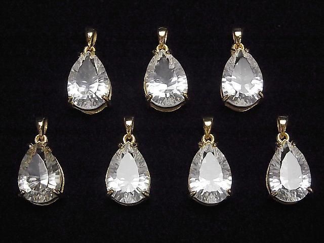 [Video] Crystal AAA Pear Shape Concave Cut Pendant 14x9.5mm 18KGP 1pc