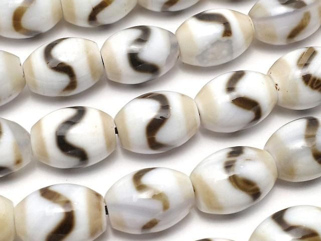 [Video] Water Pattern dZi Bead (Suimon Tenju) Rice 13x9mm 1strand beads (approx. 15inch/36cm)