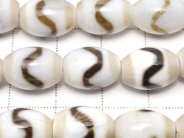 [Video] Water Pattern dZi Bead (Suimon Tenju) Rice 13x9mm 1strand beads (approx. 15inch/36cm)