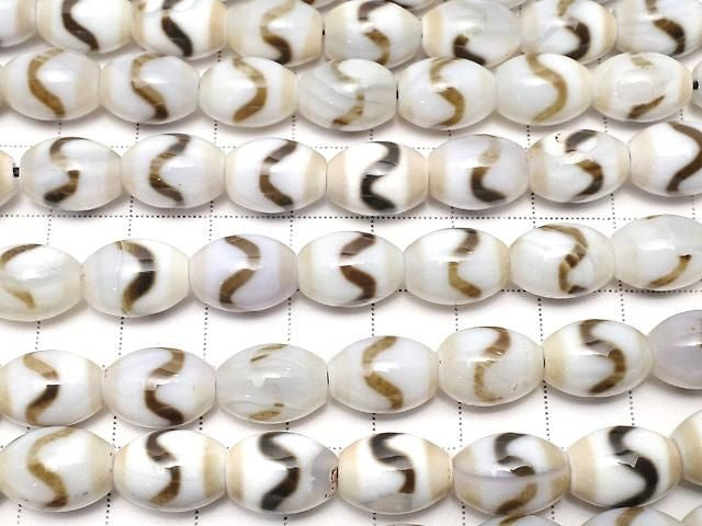[Video] Water Pattern dZi Bead (Suimon Tenju) Rice 13x9mm 1strand beads (approx. 15inch/36cm)