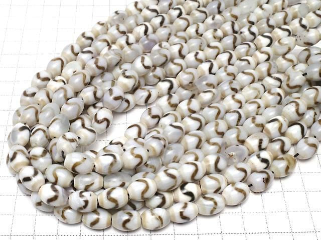 [Video] Water Pattern dZi Bead (Suimon Tenju) Rice 13x9mm 1strand beads (approx. 15inch/36cm)