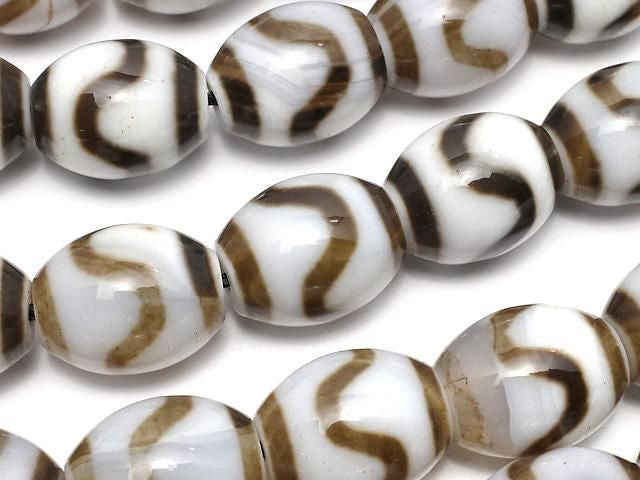 [Video] Water Pattern dZi Bead (Suimon Tenju) Rice 16x13mm 1strand beads (approx. 14inch/34cm)