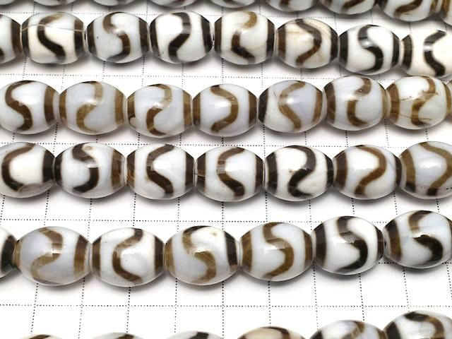 [Video] Water Pattern dZi Bead (Suimon Tenju) Rice 16x13mm 1strand beads (approx. 14inch/34cm)