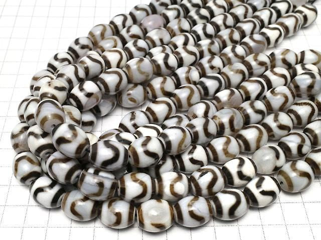 [Video] Water Pattern dZi Bead (Suimon Tenju) Rice 16x13mm 1strand beads (approx. 14inch/34cm)