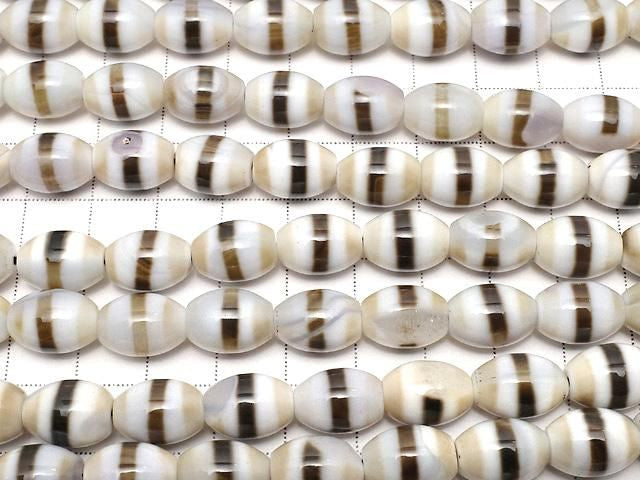 [Video] Line dZi Bead (Sentenju) Rice 13x9mm 1strand beads (approx. 15inch/36cm)