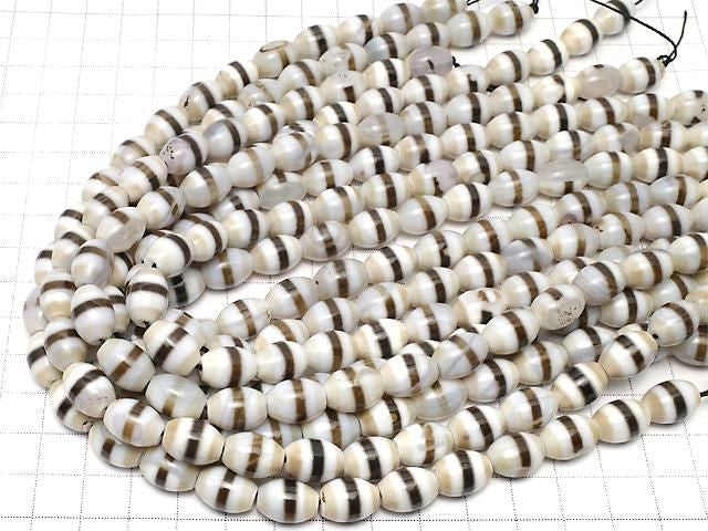 [Video] Line dZi Bead (Sentenju) Rice 13x9mm 1strand beads (approx. 15inch/36cm)