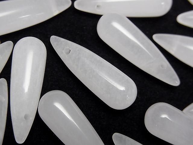 [Video] White Jade Drop (Smooth) 25x8mm 2pcs