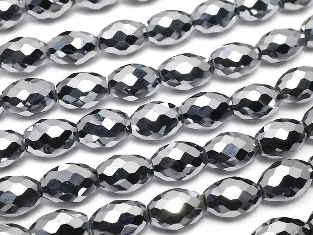[Video] High Quality! Terahertz Faceted Rice 8x6x6mm half or 1strand beads (aprx.14inch/34cm)