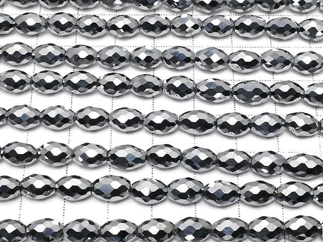 [Video] High Quality! Terahertz Faceted Rice 8x6x6mm half or 1strand beads (aprx.14inch/34cm)