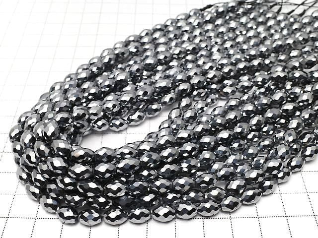 [Video] High Quality! Terahertz Faceted Rice 8x6x6mm half or 1strand beads (aprx.14inch/34cm)