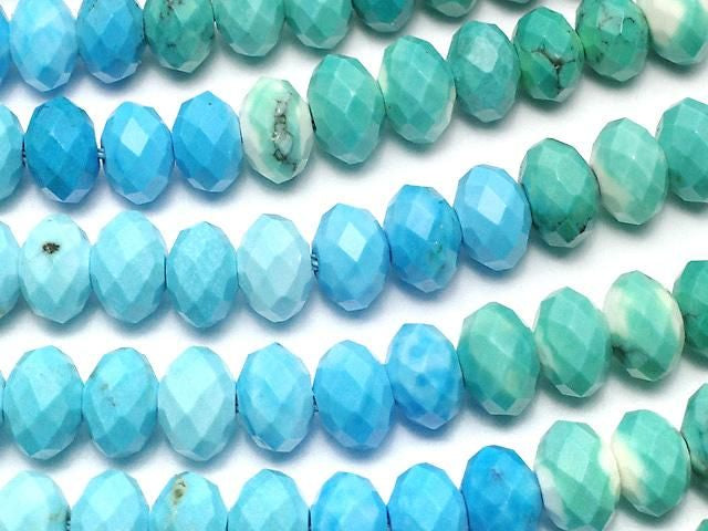 [Video]High Quality! Magnesite Turquoise Faceted Button Rondelle 6x6x3.5mm 1strand beads (aprx.15inch/36cm)