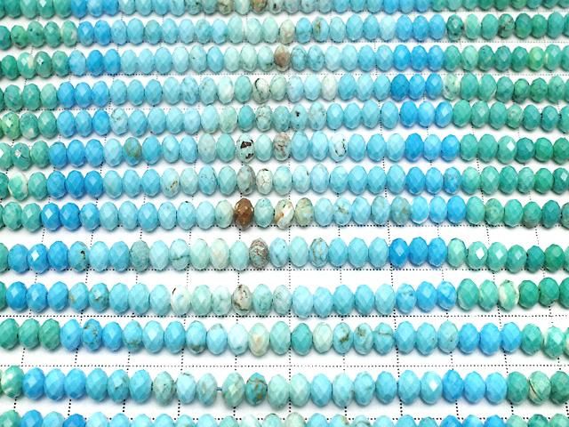 [Video]High Quality! Magnesite Turquoise Faceted Button Rondelle 6x6x3.5mm 1strand beads (aprx.15inch/36cm)