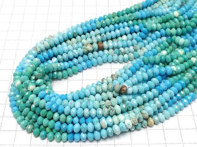 [Video]High Quality! Magnesite Turquoise Faceted Button Rondelle 6x6x3.5mm 1strand beads (aprx.15inch/36cm)