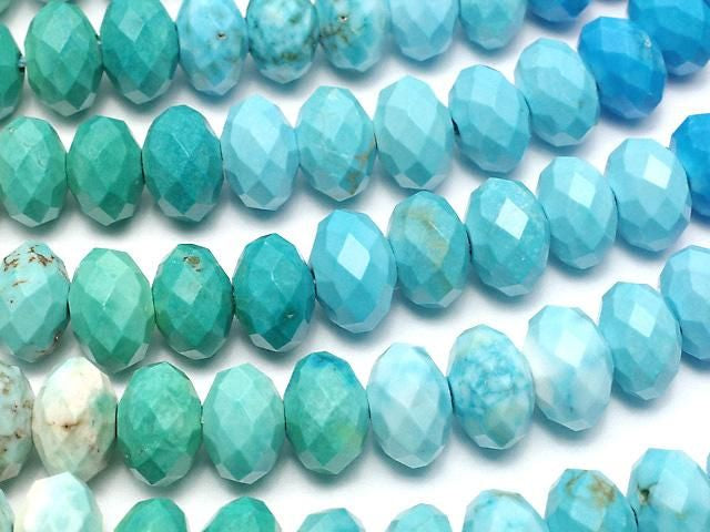 [Video]High Quality! Magnesite Turquoise Faceted Button Rondelle 8x8x5mm 1strand beads (aprx.15inch/37cm)