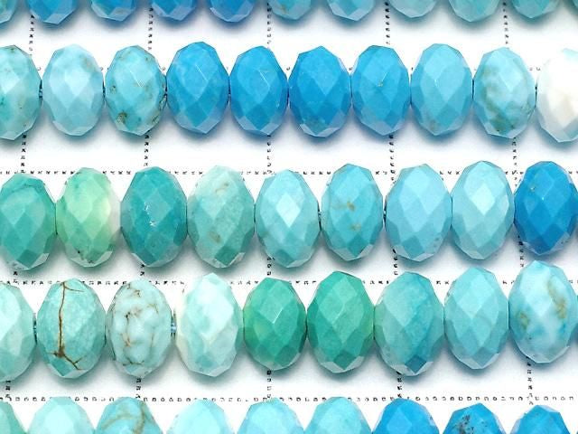 [Video]High Quality! Magnesite Turquoise Faceted Button Rondelle 8x8x5mm 1strand beads (aprx.15inch/37cm)