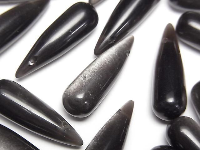 [Video] Silver Obsidian Drop (Smooth) 25x8mm 2pcs