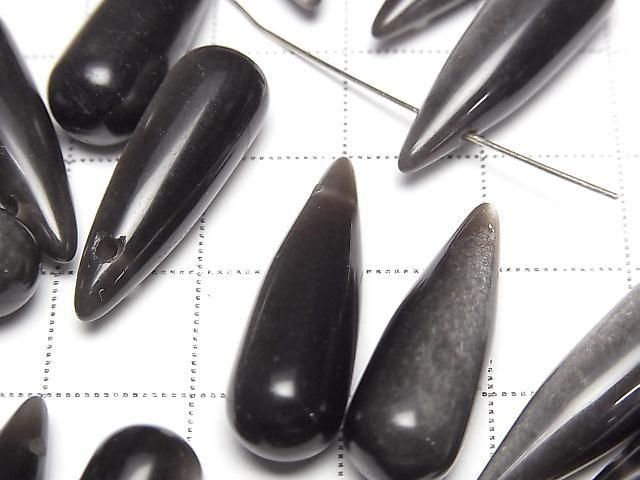 [Video] Silver Obsidian Drop (Smooth) 25x8mm 2pcs
