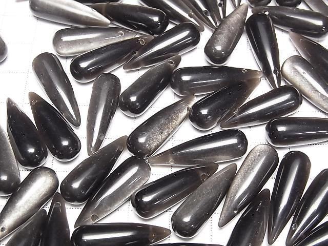[Video] Silver Obsidian Drop (Smooth) 25x8mm 2pcs