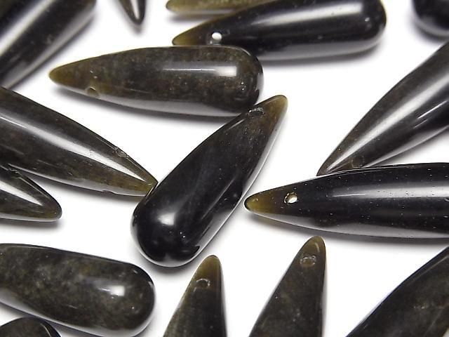 [Video] Golden Obsidian Drop (Smooth) 25x8mm 2pcs
