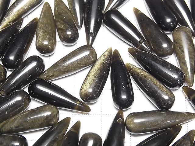 [Video] Golden Obsidian Drop (Smooth) 25x8mm 2pcs