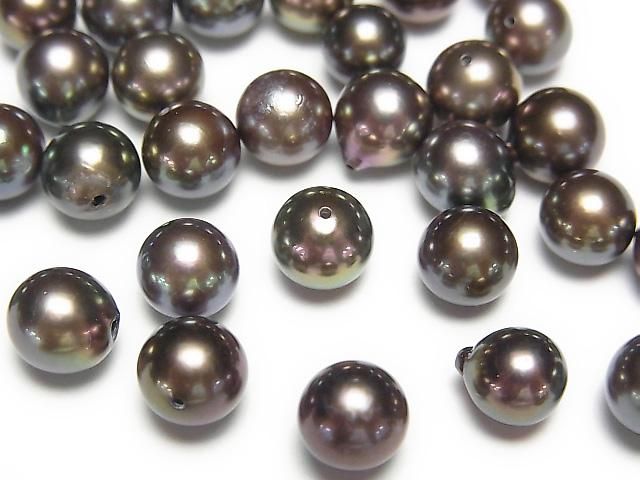 [Video] Japanese Akoya Pearls AA++ Semi Round 6.5-6.8mm Metallic Brown [Half Drilled Hole] 3pcs