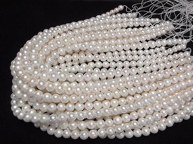 [Video] Fresh Water Pearl AAA- Semi Round 8-9mm White 1strand beads (approx. 15inch/38cm)