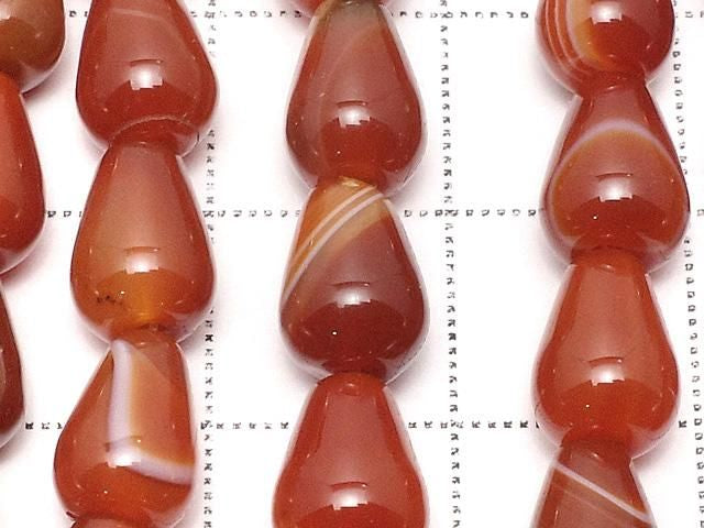 [Video] Carnelian, Sardonyx Vertical Hole Drop (Smooth) 9x6x6mm 1strand beads (aprx.14inch/34cm)
