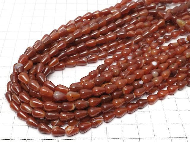 [Video] Carnelian, Sardonyx Vertical Hole Drop (Smooth) 9x6x6mm 1strand beads (aprx.14inch/34cm)
