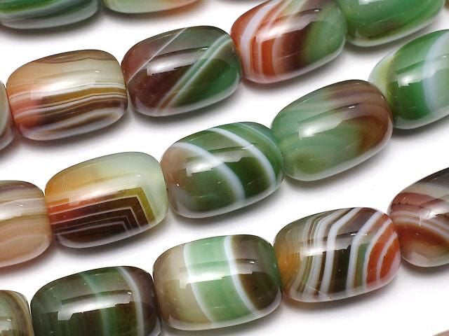 [Video] Multicolor Striped Agate Rice (Tube) 13.5x10x10mm 1strand beads (approx. 15inch/36cm)