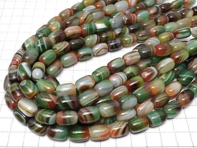 [Video] Multicolor Striped Agate Rice (Tube) 13.5x10x10mm 1strand beads (approx. 15inch/36cm)