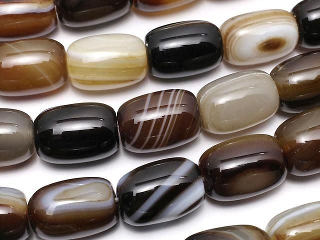 [Video] Brown Striped Agate Rice (Tube) 13.5x10x10mm 1strand beads (approx. 15inch/36cm)