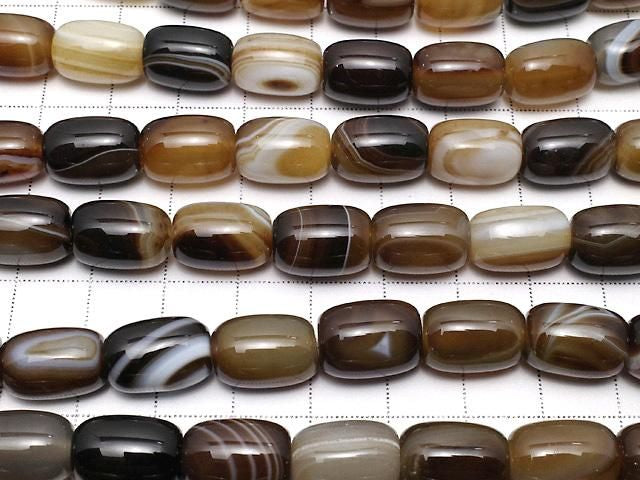 [Video] Brown Striped Agate Rice (Tube) 13.5x10x10mm 1strand beads (approx. 15inch/36cm)