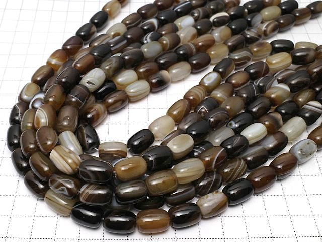 [Video] Brown Striped Agate Rice (Tube) 13.5x10x10mm 1strand beads (approx. 15inch/36cm)