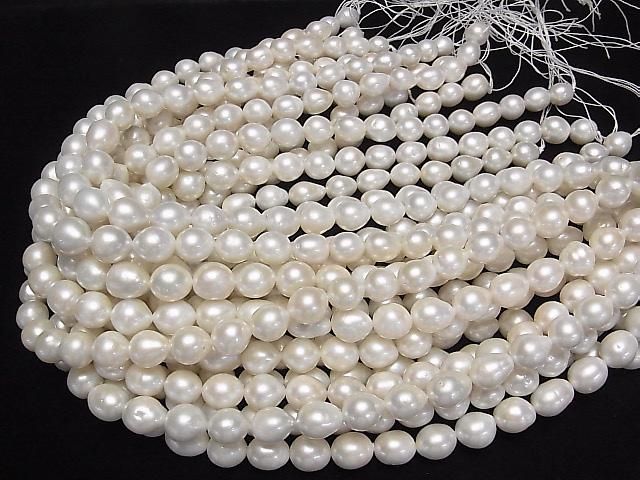 [Video] Fresh Water Pearl AA++ Rice-Drop 10-14x10x10mm White 1strand beads (approx. 15inch/36cm)