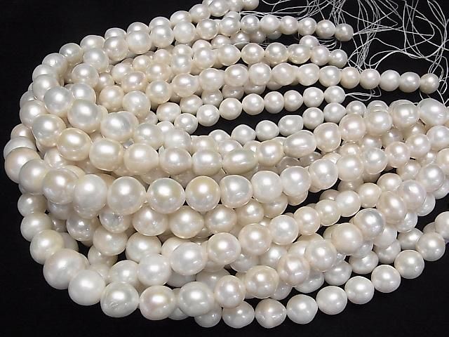 [Video] Fresh Water Pearl AAA- Rice-Potato 10-16mm White 1strand beads (approx. 15inch/36cm)