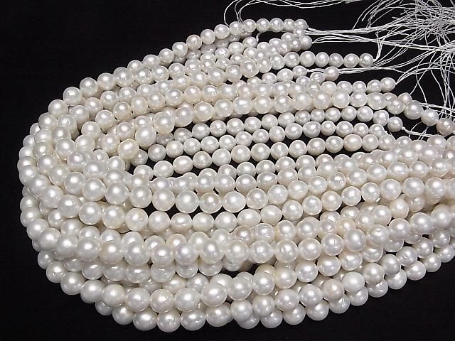 [Video] Fresh Water Pearl AA++ Potato-Rice 8.5-9mm White 1strand beads (approx. 15inch/37cm)